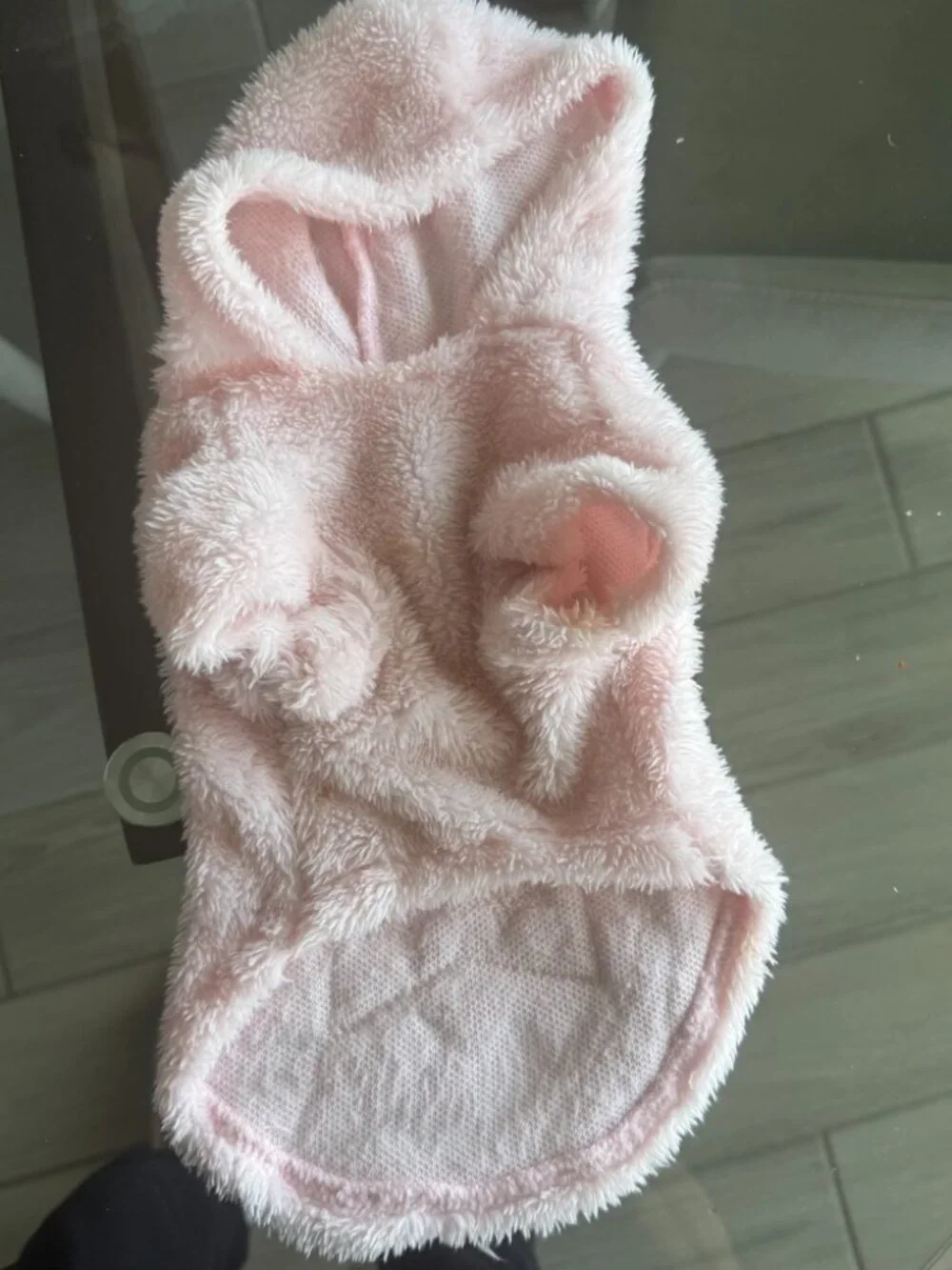 Cute Pink Fluffy Dog Hoodie with Gold Sequin Star - XS